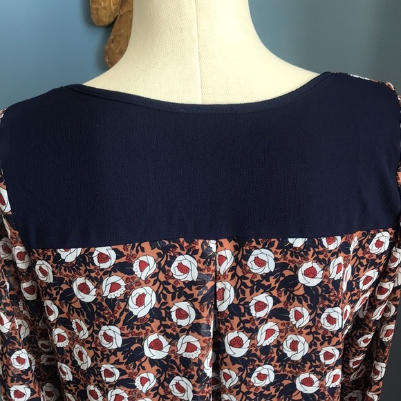Papermoon for Stitch fix, navy terracotta floral long sleeves crew neck top Sz S - Picture 8 of 10